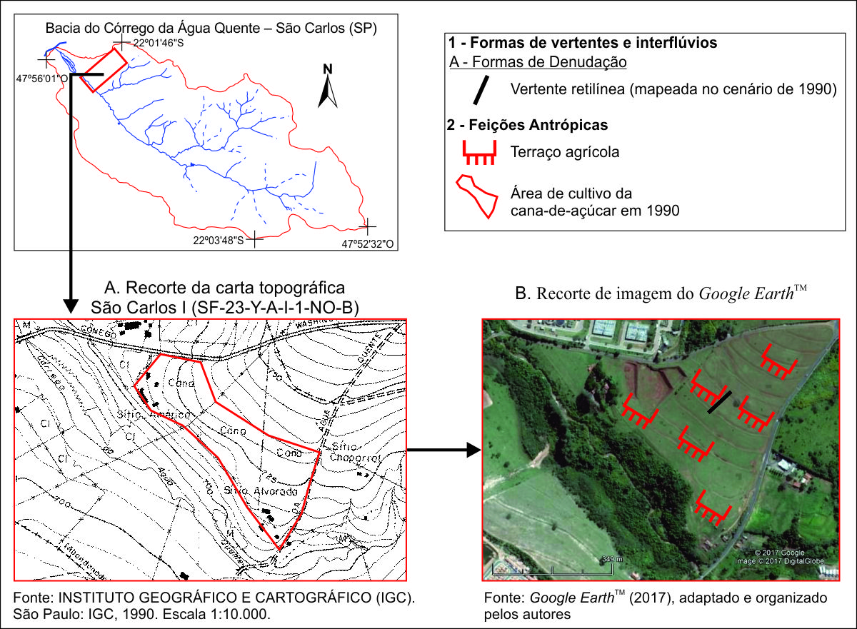 Cartas topográficas, na escala 1:10.000, da área de estudo: a